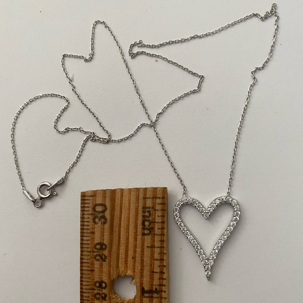 💖925 Silver necklace heart love cz stones 14k rose gold plated - Picture 2 of 4